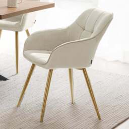 tectake Marilyn Cream and Gold Quilted Velvet Look Chair Set of 2 - Wilko