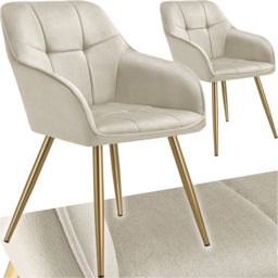 tectake Marilyn Cream and Gold Quilted Velvet Look Chair Set of 2 - Wilko - thumbnail 3