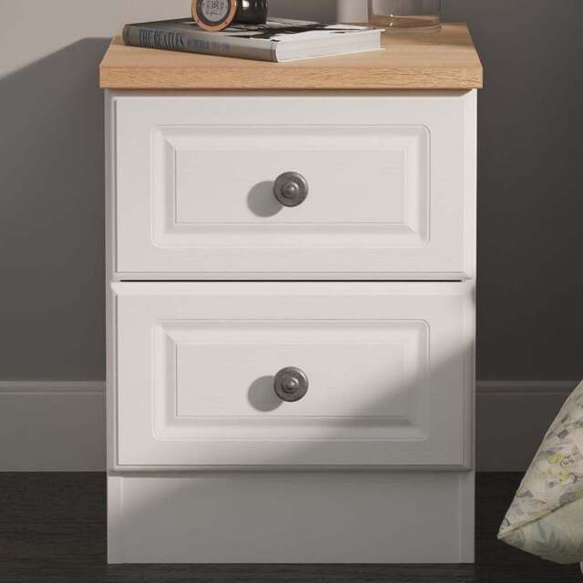 Crowndale Norfolk 2 Drawer White Ash and Bardolino Oak Compact Bedside Cabinet Ready Assembled - White Ash & Bardolino Oak - Wilko - image 1
