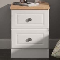 Crowndale Norfolk 2 Drawer White Ash and Bardolino Oak Compact Bedside Cabinet Ready Assembled - White Ash & Bardolino Oak - Wilko - thumbnail 1