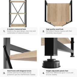 tectake Manchester 5 Shelf Oak Sonoma Bookcase - Brown - Wilko - thumbnail 6