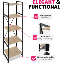 tectake Manchester 5 Shelf Oak Sonoma Bookcase - Brown - Wilko - thumbnail 4