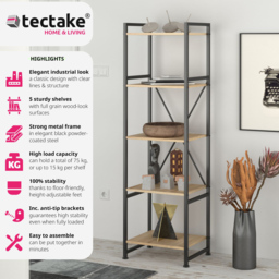 tectake Manchester 5 Shelf Oak Sonoma Bookcase - Brown - Wilko - thumbnail 7