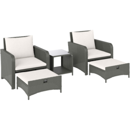 Outsunny 2 Seater Cream PE Rattan Patio Bistro Set with Footstool and Cushion - Wilko - thumbnail 3