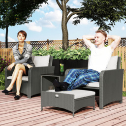 Outsunny 2 Seater Cream PE Rattan Patio Bistro Set with Footstool and Cushion - Wilko