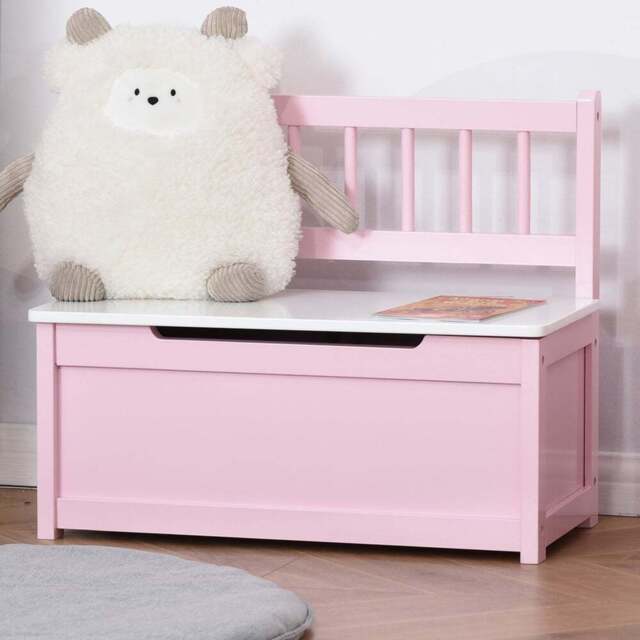 Playful Haven Pink Kids Storage Bench - Size: 60 x 30 x 50cm - Wilko - image 1