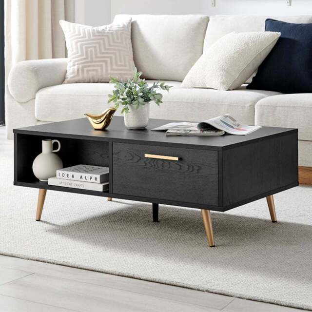 Furniturebox Ivata 2 Drawer 2 Shelf Black and Copper Effect Coffee Table - Size: 97 x 60 x 97cm - Wilko - image 1