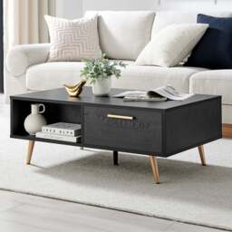 Furniturebox Ivata 2 Drawer 2 Shelf Black and Copper Effect Coffee Table - Size: 97 x 60 x 97cm - Wilko - thumbnail 1