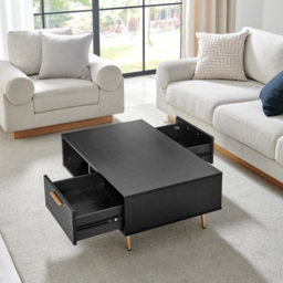 Furniturebox Ivata 2 Drawer 2 Shelf Black and Copper Effect Coffee Table - Size: 97 x 60 x 97cm - Wilko - thumbnail 6