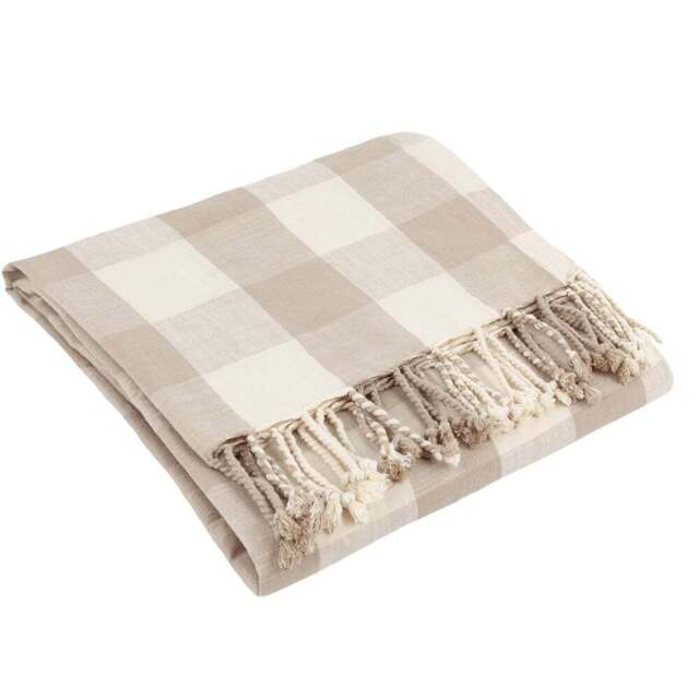 Yard Chesil Cream Check Tasselled Cotton Throw - Wilko - image 1