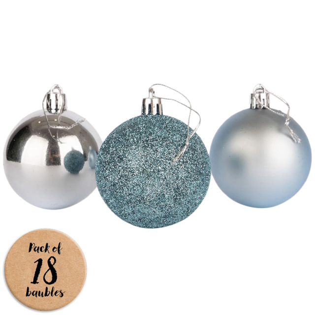 Shatchi 5cm Light Blue Shatterproof Christmas Bauble 18 Pack - Wilko - image 1