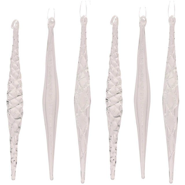 The Seasonal Gift Co. 6 Piece Glass Icicle Hanging Decorations Set - Size: 19 x 1 x 1cm - Clear - Wilko - image 1