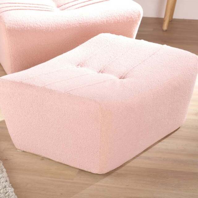 Desser Furniture Powder Pink Boucle Fabric Cosy Pouffe Footstool - Size: 39.0 cm x 83.0 cm x 65.0 cmcm - Wilko - image 1