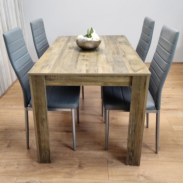 Portland 4 Seater Dining Set Rustic Effect and Grey Leather - Multi - Wilko - image 1