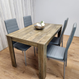 Portland 4 Seater Dining Set Rustic Effect and Grey Leather - Multi - Wilko - thumbnail 6