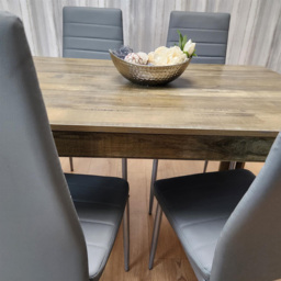 Portland 4 Seater Dining Set Rustic Effect and Grey Leather - Multi - Wilko - thumbnail 3