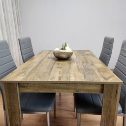Portland 4 Seater Dining Set Rustic Effect and Grey Leather - Multi - Wilko - thumbnail 4