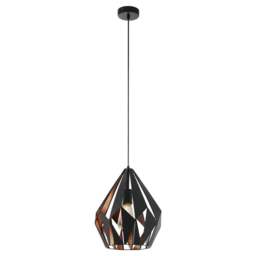 EGLO Carlton 1 Black and Copper Pendant Light - Size: 31.0 x 31.0 x 110.0cm - Wilko - thumbnail 1