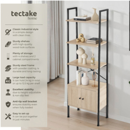 tectake Brentwood 4 Open Shelf Oak Sonoma Ladder Shelving Unit - Brown - Wilko - thumbnail 7