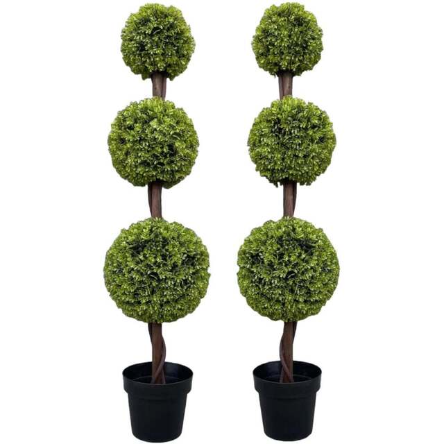 Leaf Artificial Green Triple Ball Topiary Trees 120cm 2 Pack - Size: 120 x 29 x 29cm - Wilko - image 1