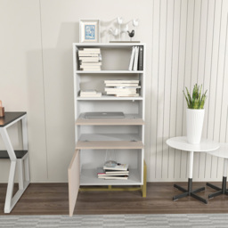 Decorotika Utopie 3 Door 2 Shelf White and Beige Modern Bookshelf - Size: 60 x 136.8 x 35cm - Multi - Wilko - thumbnail 5