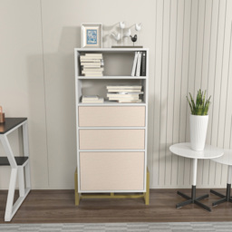 Decorotika Utopie 3 Door 2 Shelf White and Beige Modern Bookshelf - Size: 60 x 136.8 x 35cm - Multi - Wilko - thumbnail 7