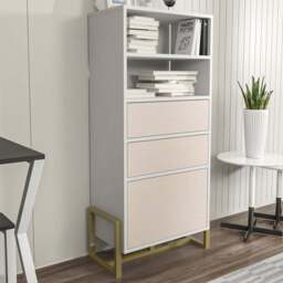 Decorotika Utopie 3 Door 2 Shelf White and Beige Modern Bookshelf - Size: 60 x 136.8 x 35cm - Multi - Wilko