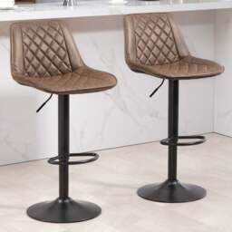 HOMCOM Brown Faux Leather Diamond Tufted Adjustable Swivel Bar Chair Set of 2 - Wilko