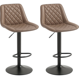 HOMCOM Brown Faux Leather Diamond Tufted Adjustable Swivel Bar Chair Set of 2 - Wilko - thumbnail 3