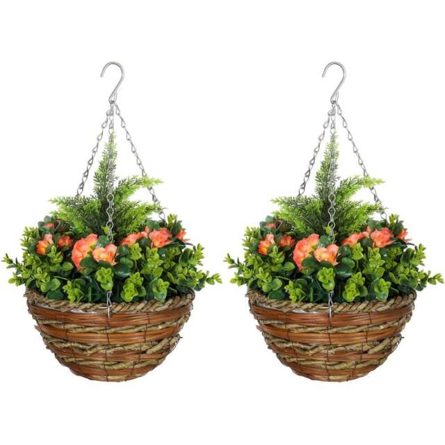Portland Artificial Orange Lisianthus Flower Hanging Planter 2 Pack - Size: 34 x 25 x 25cm - Wilko - image 1