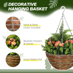 Portland Artificial Orange Lisianthus Flower Hanging Planter 2 Pack - Size: 34 x 25 x 25cm - Wilko - thumbnail 7