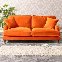 Mackenzie 3 Seater Orange Plush Velvet Sofa - Artemis Home - Wilko