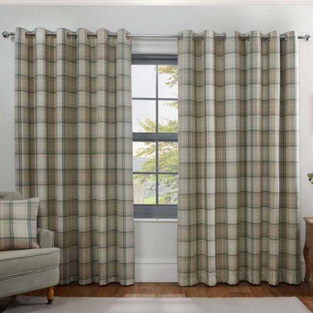 Divante Hatfield Green Check Blackout Curtains 183 x 168cm - Size: W 183 x D 168cm - Wilko - image 1