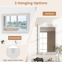 Costway White Rubberwood Rustic Style Wall Mirror 106 x 71cm - Size: 120 x 80 x 8cm - Wilko - thumbnail 7