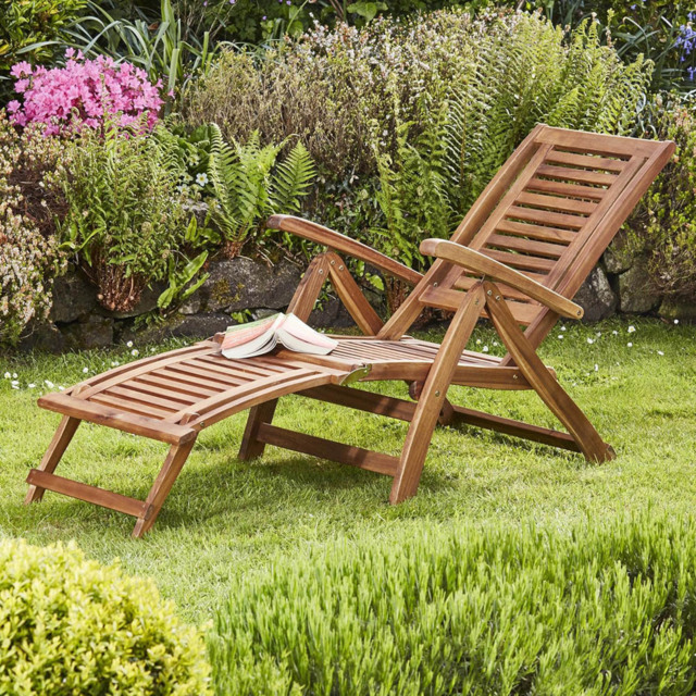 Garden Gear Acacia Steamer Deck Chair 2 Pack - Size: 99 x 65 x 45cm - Brown - Wilko - image 1