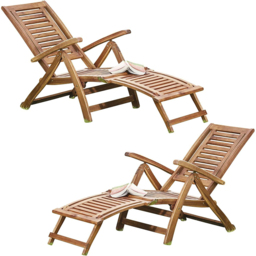 Garden Gear Acacia Steamer Deck Chair 2 Pack - Size: 99 x 65 x 45cm - Brown - Wilko - thumbnail 3