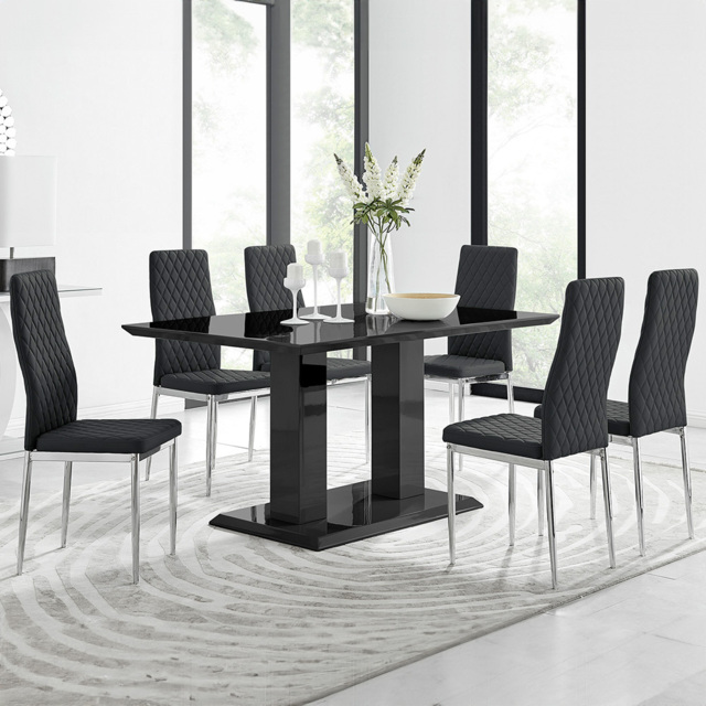 Furniturebox Molini Valera 6 Seater Dining Set Black Gloss and Chrome - Wilko - image 1