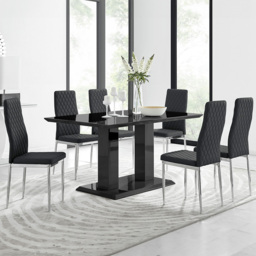 Furniturebox Molini Valera 6 Seater Dining Set Black Gloss and Chrome - Wilko - thumbnail 1