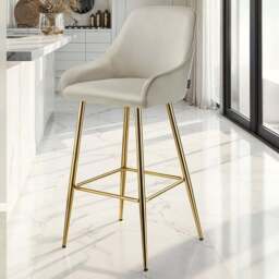 tectake Avane Velvet Bar Stool with Backrest Set of 6 - Cream - Wilko