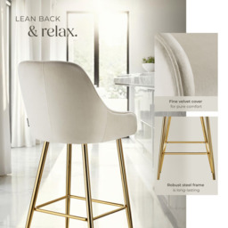 tectake Avane Velvet Bar Stool with Backrest Set of 6 - Cream - Wilko - thumbnail 5
