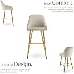 tectake Avane Velvet Bar Stool with Backrest Set of 6 - Cream - Wilko - thumbnail 4