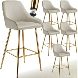 tectake Avane Velvet Bar Stool with Backrest Set of 6 - Cream - Wilko - thumbnail 3