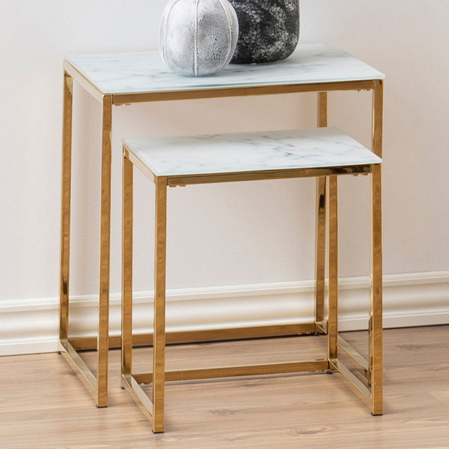 Florence Alisma White Marble Glass Top Nest of Tables Set of 2 - Furniture To Go - Wilko - image 1