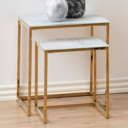 Florence Alisma White Marble Glass Top Nest of Tables Set of 2 - Furniture To Go - Wilko