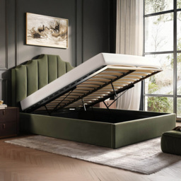 Flair Margot King Size Khaki Green Velvet Ottoman Bed - Wilko - thumbnail 5
