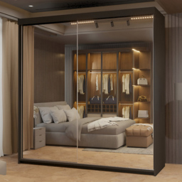Sliding Wardrobes 4U Queen 2 Door Black Wide Full Length Mirrored Sliding Wardrobe 200cm - Wilko - thumbnail 1