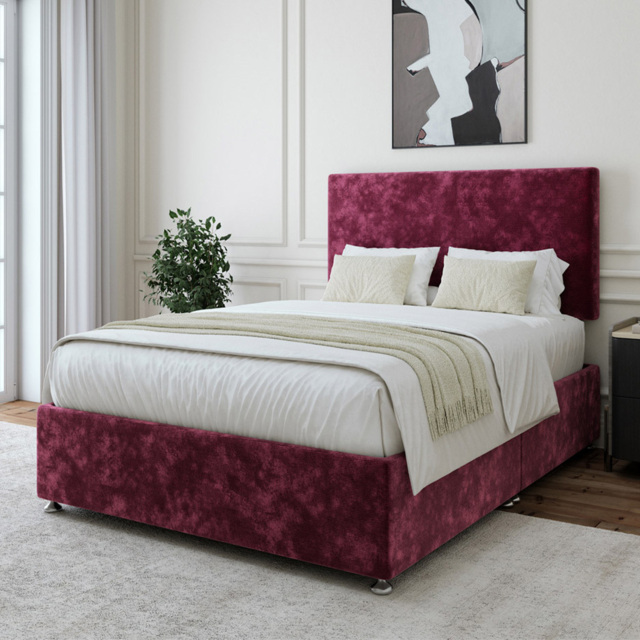 Bedmaster Double Aubergine Chenille Divan Base with Valencia Headboard - Purple - Wilko - image 1