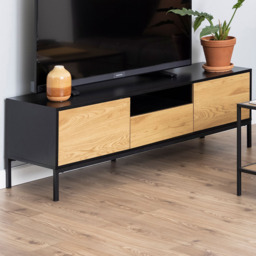 Florence Seaford 2 Door Single Drawer Single Shelf Black and Oak TV Unit - Furniture To Go - Wilko