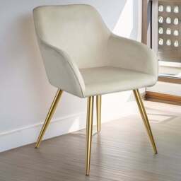 tectake Marilyn Set of 2 Cream and Gold Velvet Look Padded Accent Chairs - Size: Single - Wilko