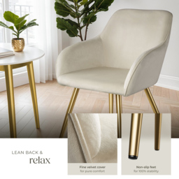 tectake Marilyn Set of 2 Cream and Gold Velvet Look Padded Accent Chairs - Size: Single - Wilko - thumbnail 5